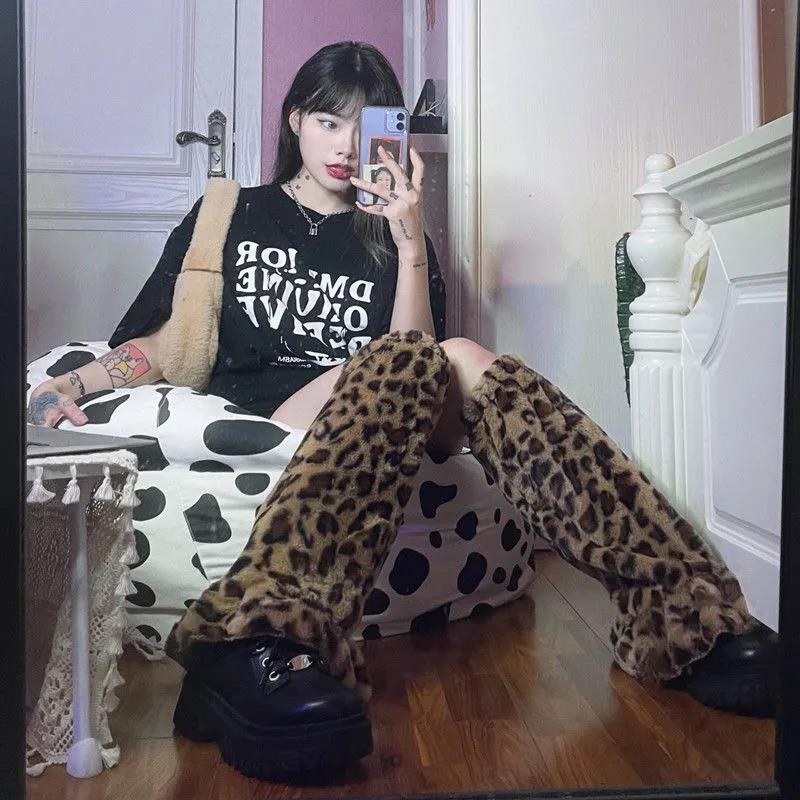 Japanese Harajui Feng Retro Leopard Leg Case Y2K Millennium Sexy Smell Sometimes Sock Socks Falls and Winter Hear Hardcore Smecks JK