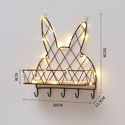 5 Shape Storage Rack Home Punch-free Storage Rack Metal Solid Wood Waterproof Display Stand with Light Strip
