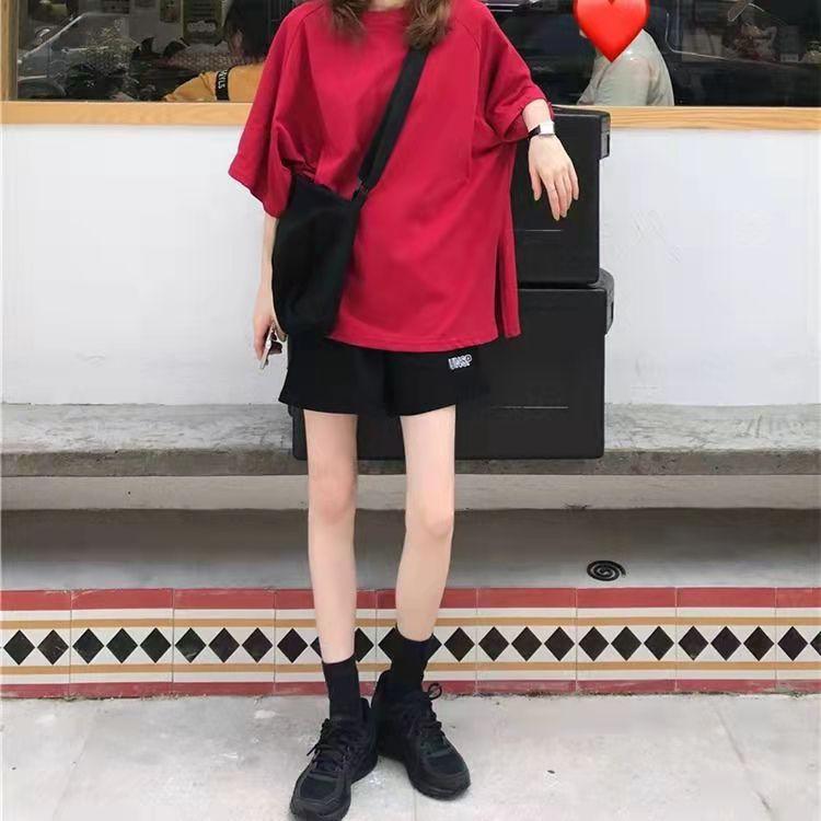 Ladies Summer Short Sleeve Shorts Two Piece Student Loose Casual Suit Short Sleeve T-Shirt + Sports Shorts Athletic Clothing Sets