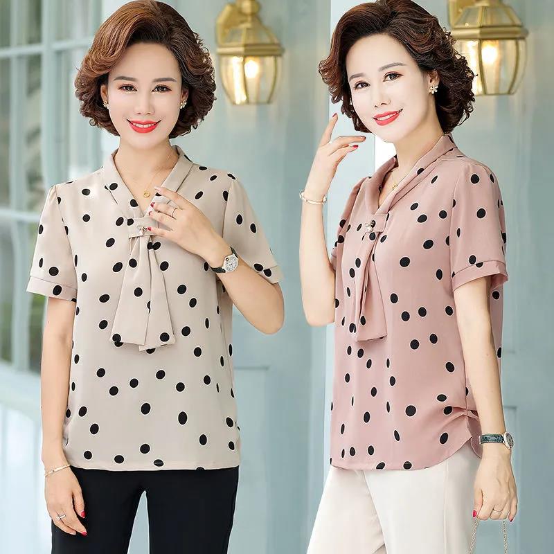Summer Women's Short-sleeved T-shirt Plus Size Bottoming Shirt Polka Dot Shirt Fabric Light and Breathable Cool Bottoming Inner Wear