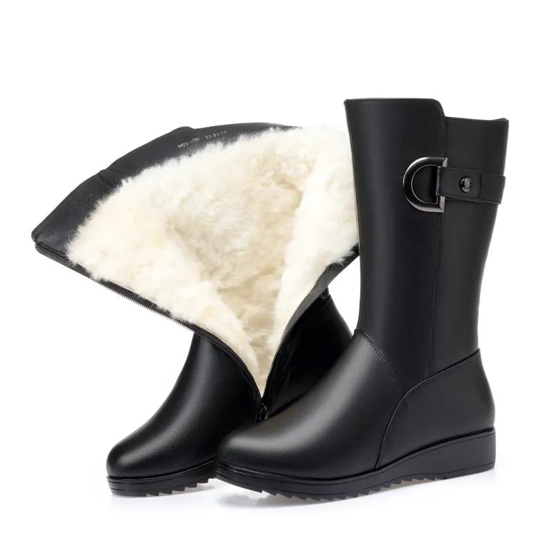 Mid-tube Boots Autumn Winter Women's Boots Plus Velvet Cotton Boots Flat-bottom Flat-heel Women's Shoes Mid-boots Middle-aged Leather Boots