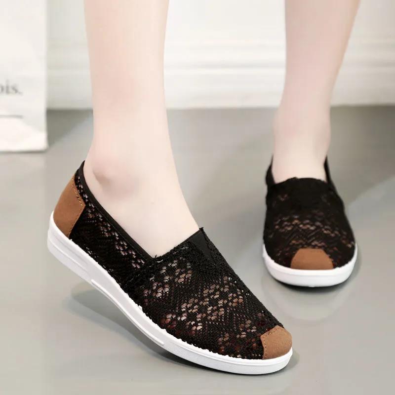 Summer Cloth Shoes Women's Flat Mesh Hollow Fisherman Shoes Slip-on Soft-soled Shoes