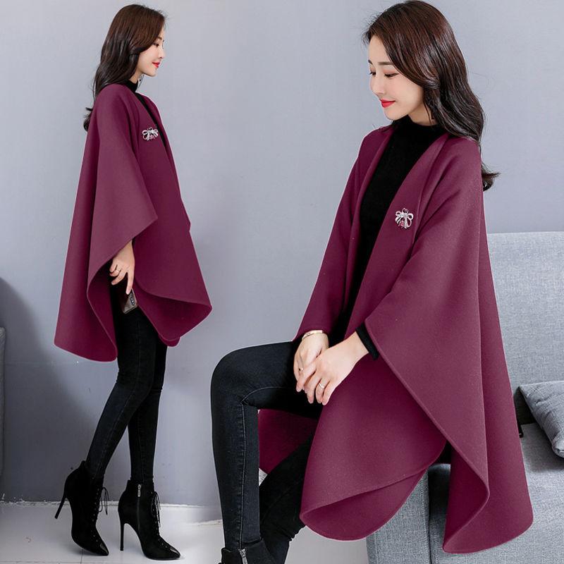 Woolen Coat Women's Cloak-style Coat Cardigan Woolen Coat Irregular Shawl Temperament Versatile Warm and Comfortable Wrap
