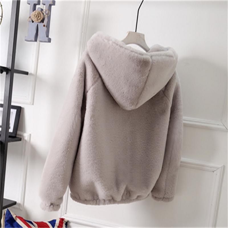 Fall/winter Hooded Pocket Sweater Loose Long-sleeved Furry Coat Solid Color Zipper Non-fading Top