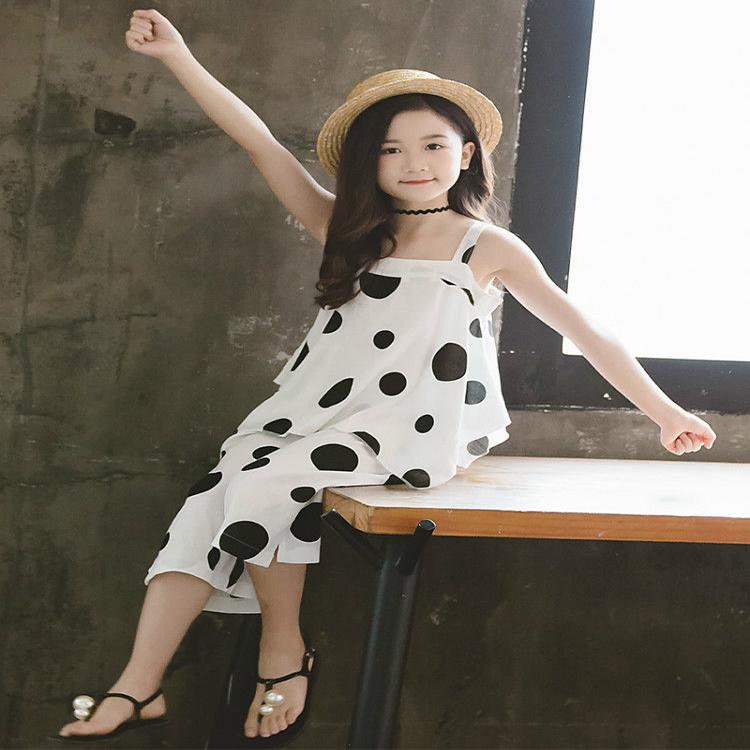 Girls' Summer Suits Big Children Western Style Korean Children's Summer Net Red Fashionable Chiffon Two-piece Suit