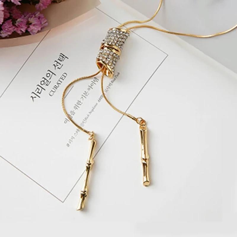 Women's Sweater Necklace Pendant Necklace Diamond Bamboo Necklace Long Clothes Decorative Chain Personalized Ornaments Mom Daughter Gifts Jewelry
