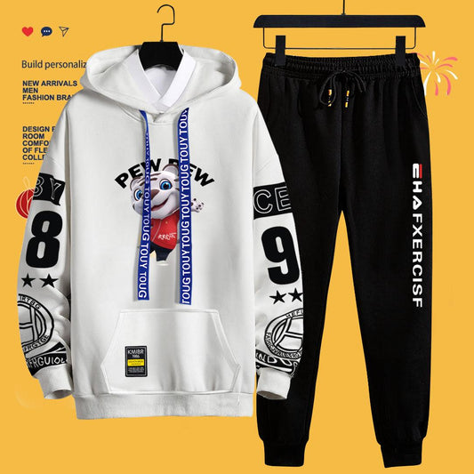 3D Tiger Print Men Pullover Suit Campus Student Sports Suit Hooded Sweater Casual Loose Clothing for Youth