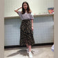 Floral Skirt High Waist  Irregular Ruffle Chiffon Midi Skirt Elastic Waist Mid-length Large Hem Skirt A-line Skirt