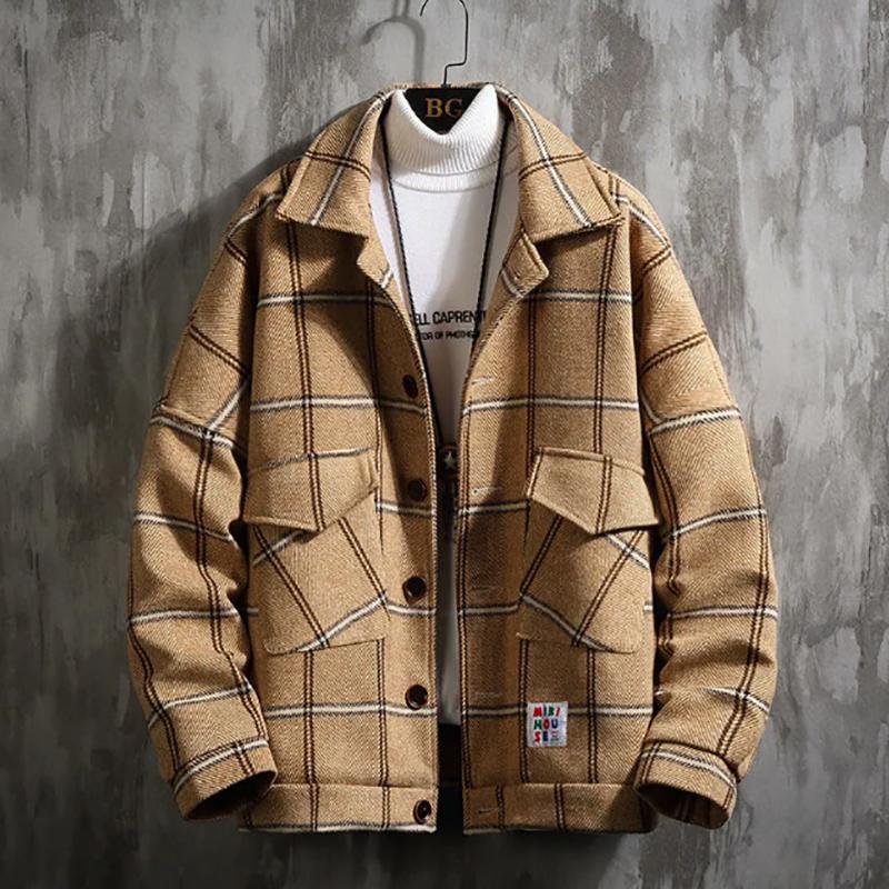 Lamb Wool Jacket Men's Coats Youth Trend Plus Velvet Thick Plaid Autumn Jacket