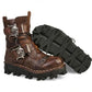 Men Genuine Leather Military Uniform Boots Gothic Skull Punk Martin Platform Mid-calf Boots