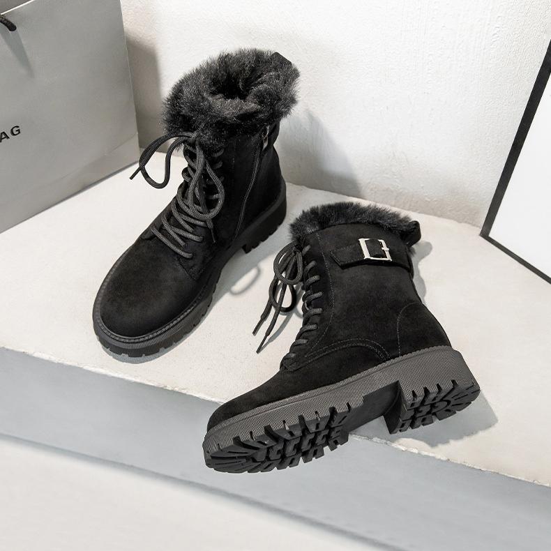 Women's Boots Winter Shoes Fur Boots Plush Warm Snow Ankle Booties Female Platform Chunky Boots Cow Suede Shoes