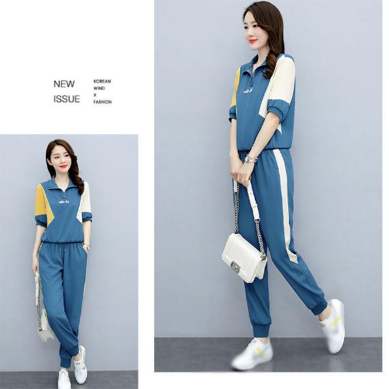 Fashion Suit Women's Casual Sportswear Summer Loose Short-sleeved All-match Leggings Pants Age-reducing Western Style Two-piece Suit