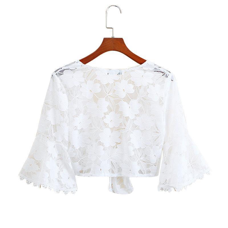 1 PCS Lace Cardigan Women Sun Protection Summer Short Solid Color Thin Shawl