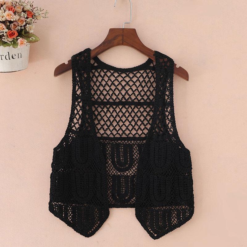 Solid Color Hollow Out Women's Vest Sleeveless Spring and Summer Loose Casual Knitting Waistcoats