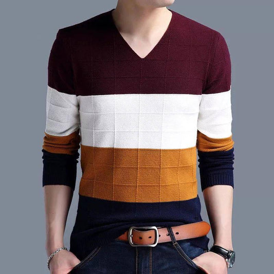 Cashmere Wool Sweater Men 2019 Autumn Winter Slim Pullovers Men V-Neck Pull Homme Christmas Sweaters