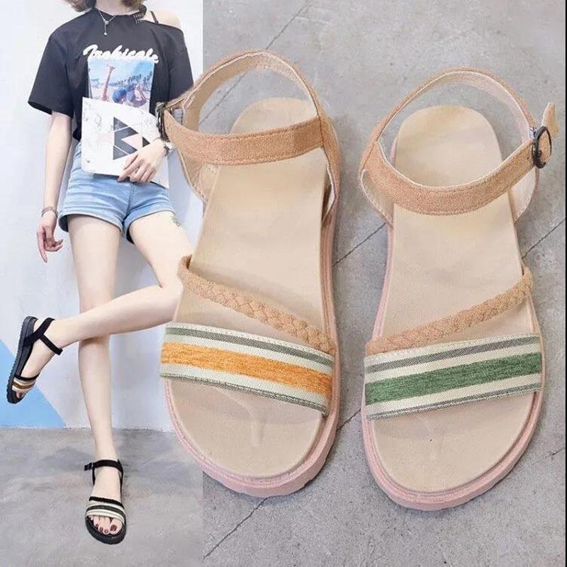 Sandals Female Summer Students Korean Light Casual Woven Flat Beach Roman Shoes
