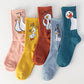 Five Pairs of Women's Socks Fashion Print Cartoon Pattern Socks Winter Thick Warm Pile Pile Socks