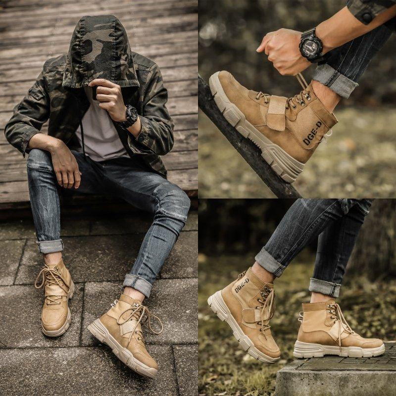 Fashion Men's Martin Boots Warm Working Boots Lace Up Men's Desert Boots Round Toe High Top Shoes
