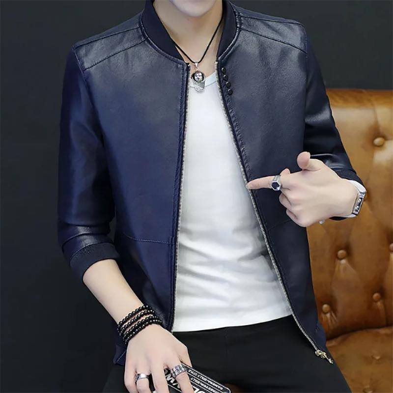 Men's Jacket Autumn Young and Middle-aged Leather Jacket Korean Version Baseball Collar PU Leather Jacket Men's