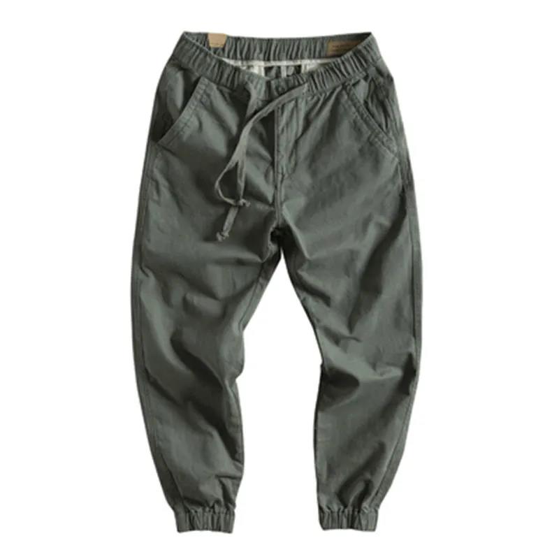 Retro Casual Overalls Pure Cotton Loose Straight Sports Nine-point Drawstring Trousers Men