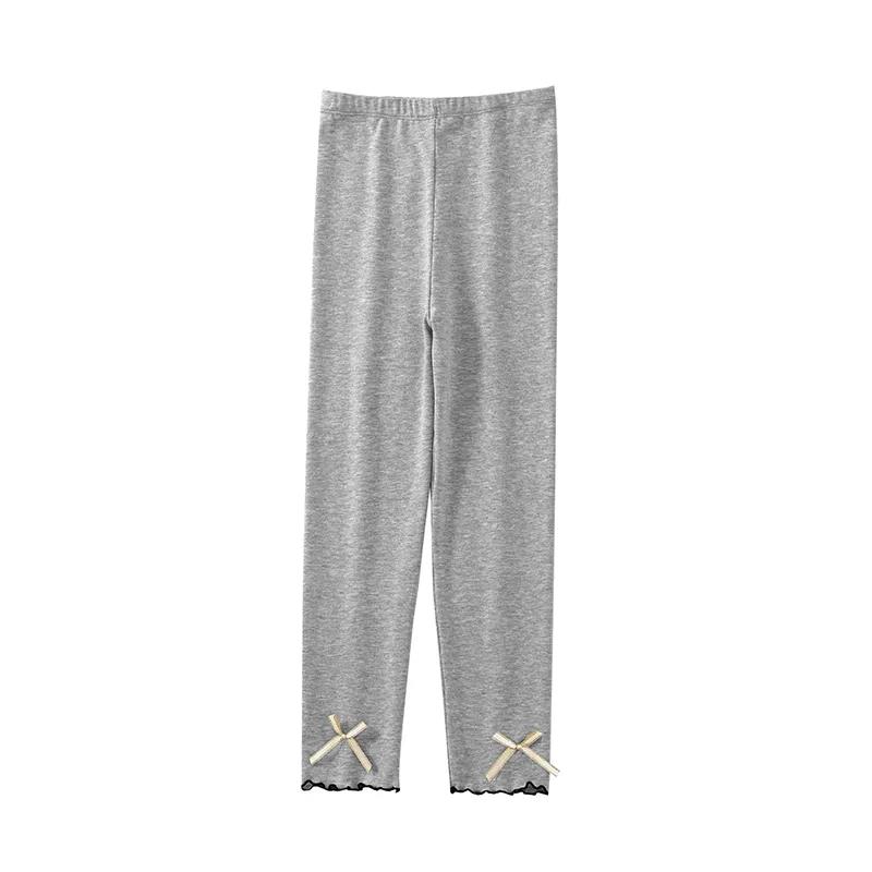Girls' Leggings Children's Spring and Autumn Thin Bow Korean Ninth Pants Baby Outer Wear and Inner Wear Stretch Pants