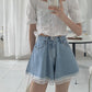 Sweet Denim Shorts for Women Wide Leg Cute Short Pants Summer High Waist Lace Edge Pants A-line Loose Jeans Pants High Waist Shorts Y2k Short Bottoms
