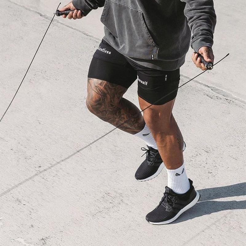 Summer Double-layer Shorts Men's Sports Fitness Running Lace-up Basketball Pants Quick-drying Training Three-point Pants