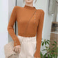 Button Half Turtleneck Sweater Women's Slim Fit Slim Long Sleeve Bottom Shirt Fashion Solid Color Stretch Pullover Large Size