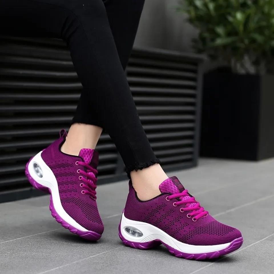 Women Sneakers Mesh Running Shoes Ladies Walking Dancing Sport Shoes Outdoor Air Cushion Breathable Footwear Lace Up Sneakers