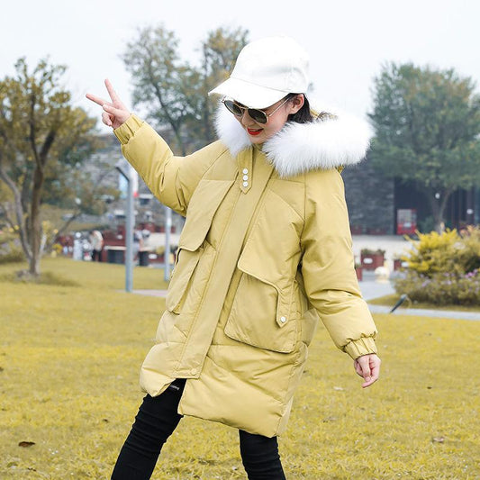 Girls' Hooded Down Jacket Mid-length Thick Padded Jacket Children's Winter Warm Jacket