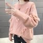 Autumn Winter  Women Fashion Sweater Casual Knitting Sweater Lace Stitching  Round Neck Pullovers  Long Sleeve Sweater