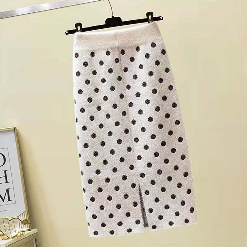 Women's Autumn and Winter Fashion Imitation Mink Velvet Bag Hip Skirt Large Size High Waist Knitted Skirt Mid-length Slim Printed Skirt