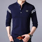 Men's Long-sleeved Polo Shirt Stand Collar Lapel Stripes Sweatshirt Bottoming Shirt Loose Casual Solid Color Shirt