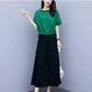 Suit Summer Cotton and Linen Large Size Loose Round Neck Short-sleeved Shirt Casual Wide-leg Pants Women's Suit Casual Suit