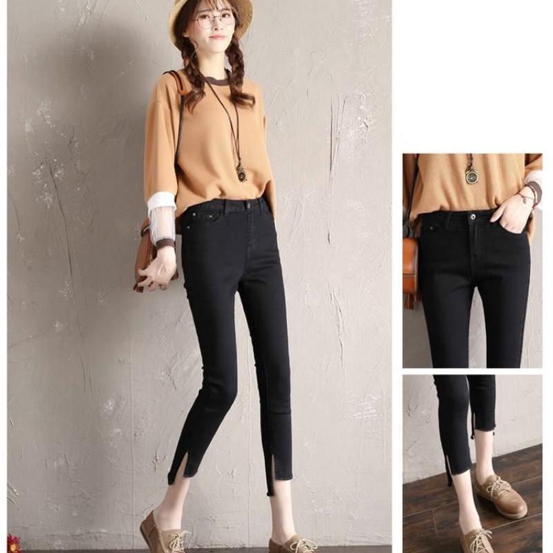 WTEMPO Thin and Irregular Jeans Feet Female Korean Version of The Slim Beggar Hole Nine Points Pencil Pants