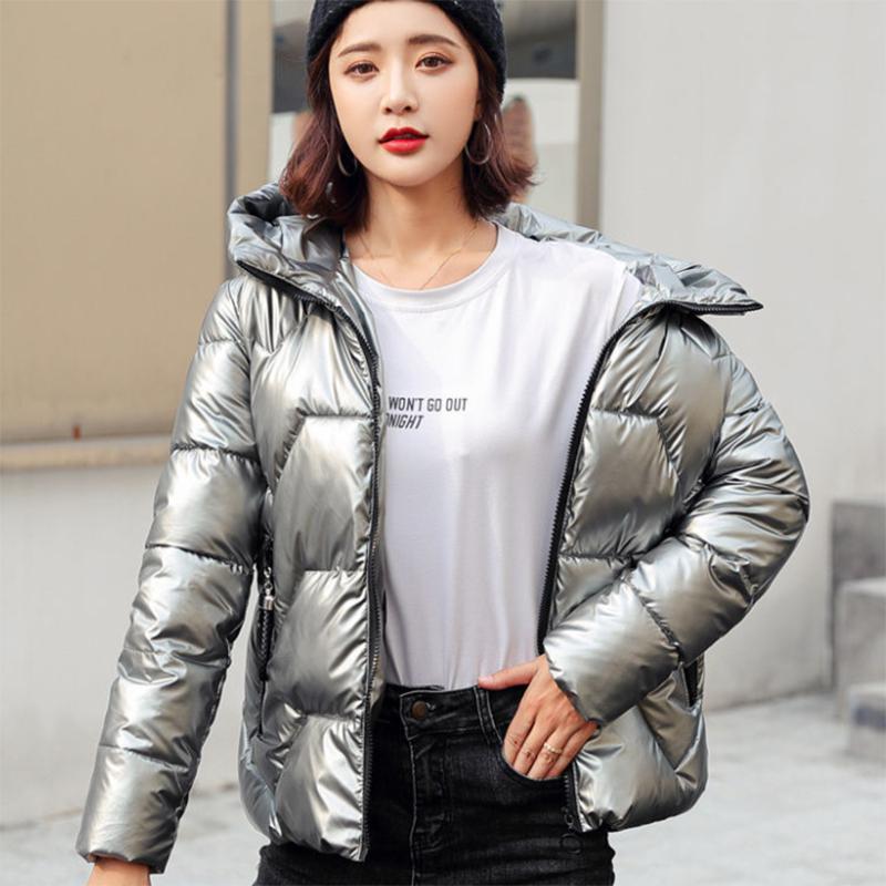 Glossy Short Women's Down Jacket Winter Korean Style Loose Cotton Clothes Casual Stand-collar Cotton Quilted Jacket