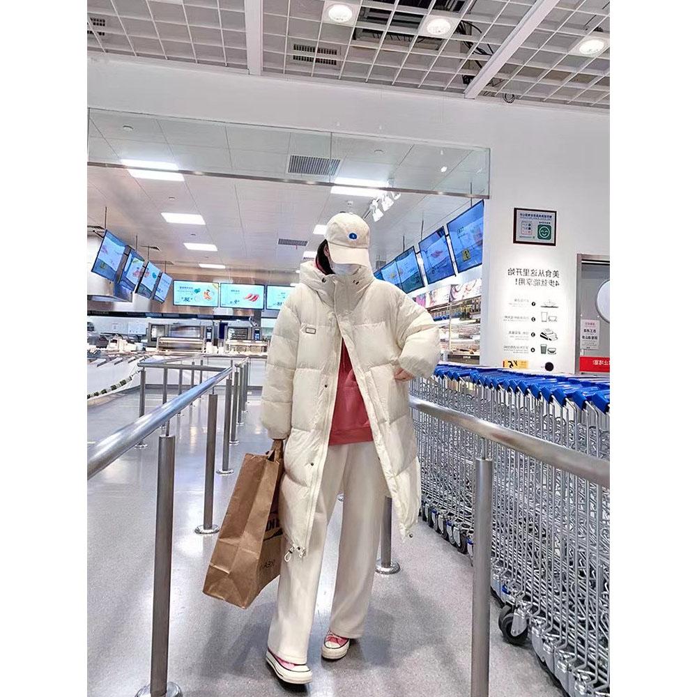 Korean Version of Simple and Versatile Small Hooded Down Jacket Women's Long Over-the-knee White Duck Down Warm and Thin Coat In Winter