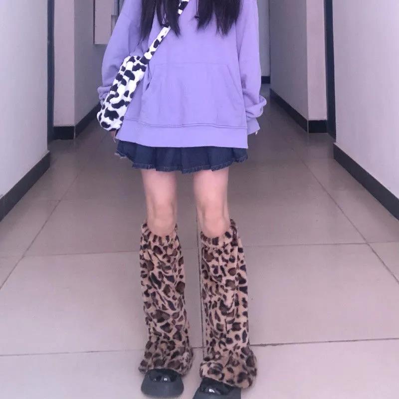 Japanese Harajui Feng Retro Leopard Leg Case Y2K Millennium Sexy Smell Sometimes Sock Socks Falls and Winter Hear Hardcore Smecks JK