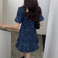 Female Vintage Slim Elegant Party Dress Leopard Print Square Neck Bubble Short Sleeve Denim Graceful Club Dress
