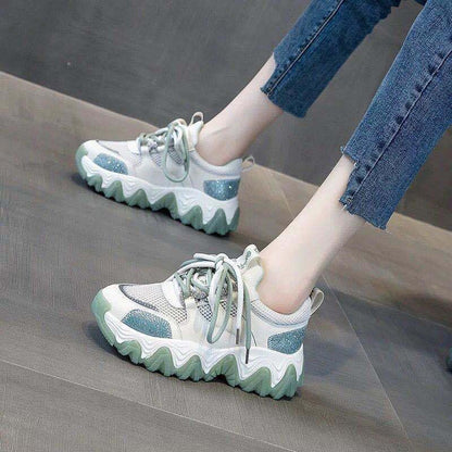 Sports Shoes Women Spring All-match Thick-soled Breathable Casual Shoes Mesh Sports Shoes Comfortable and Light
