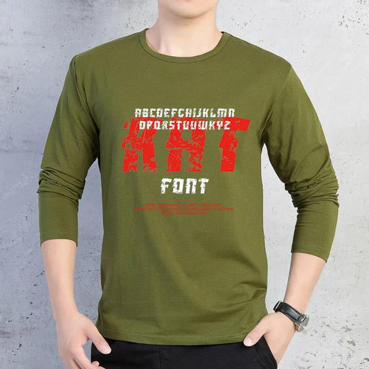 Autumn Long-sleeved T-shirt Round Neck Plus Size Bottoming Shirt Loose Fashion Pullover Suitable for Young Men