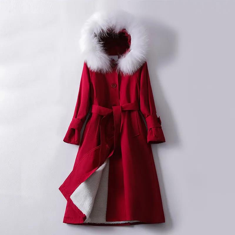 Lamb Velvet Jacket Windbreaker-style Cotton-padded Jacket Women's Korean Mid-length Section Plus Velvet Padded Fur Collar Winter Padded Jacket