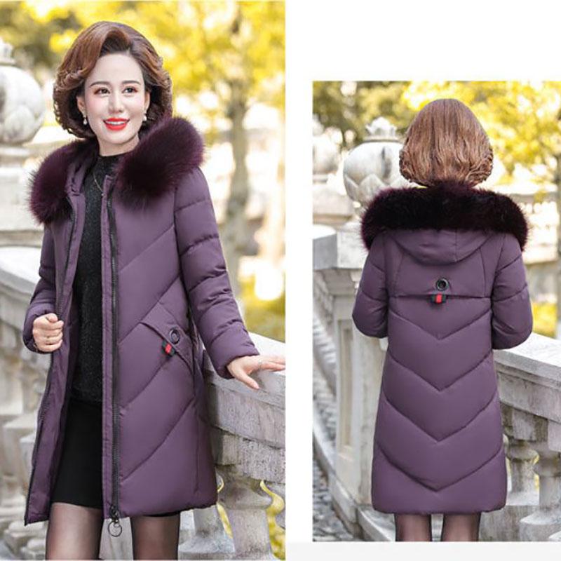 Winter Women's Down Jacket Fashion Fur Collar Hooded Jacket Thick and Warm Large Size Medium and Long Cotton Jacket