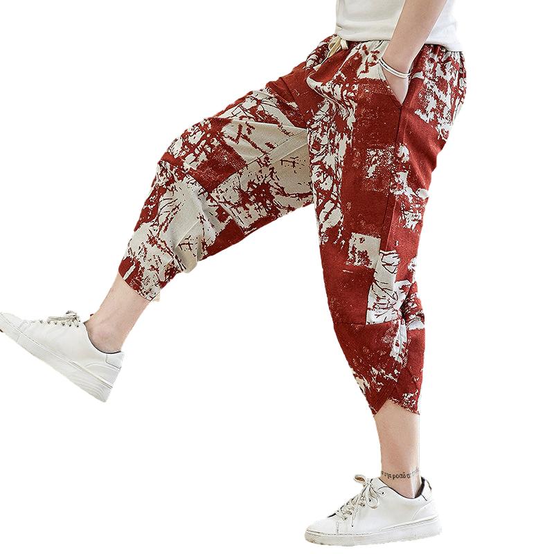 Pants Men's Loose All-match Trend Cotton and Linen Casual Pants Plus Size Seven-point Harem Pants Seven-point Wide-leg Pants Summer Shorts