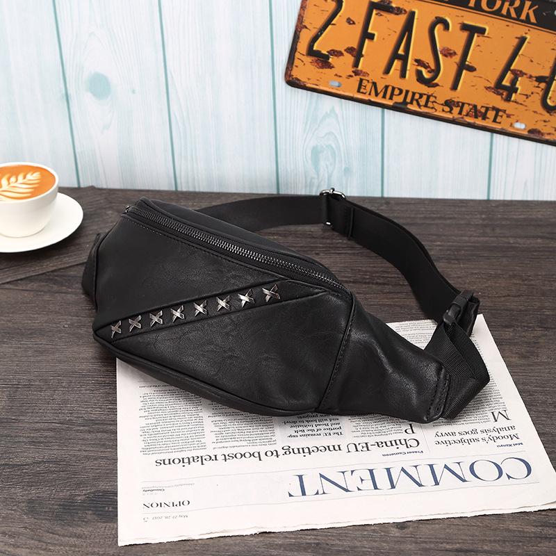 Waist Bag Men's Waterproof Black Multi-function Rivet Crossbody Outdoor Sports Travel Shoulder Bag