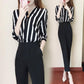 Temperament Suit Two-piece Suit V-neck Long-sleeved Striped Shirt Slimming Suit Pants Two-piece Suit Work Suit Ladies Two-piece Suit