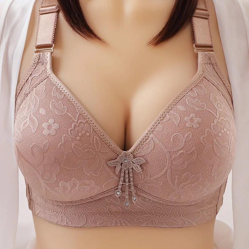 Ladies Large Size Gathering Full Cup Upper Supporting Anti-sagging Receiving Side Breast Adjustable No Steel Ring High Elastic Shoulder Strap Bra