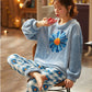 Spring and Autumn Flannel Loose Women's Pajamas Autumn and Winter Thickening and Velvet Warm Coral Fleece Home Service Suit