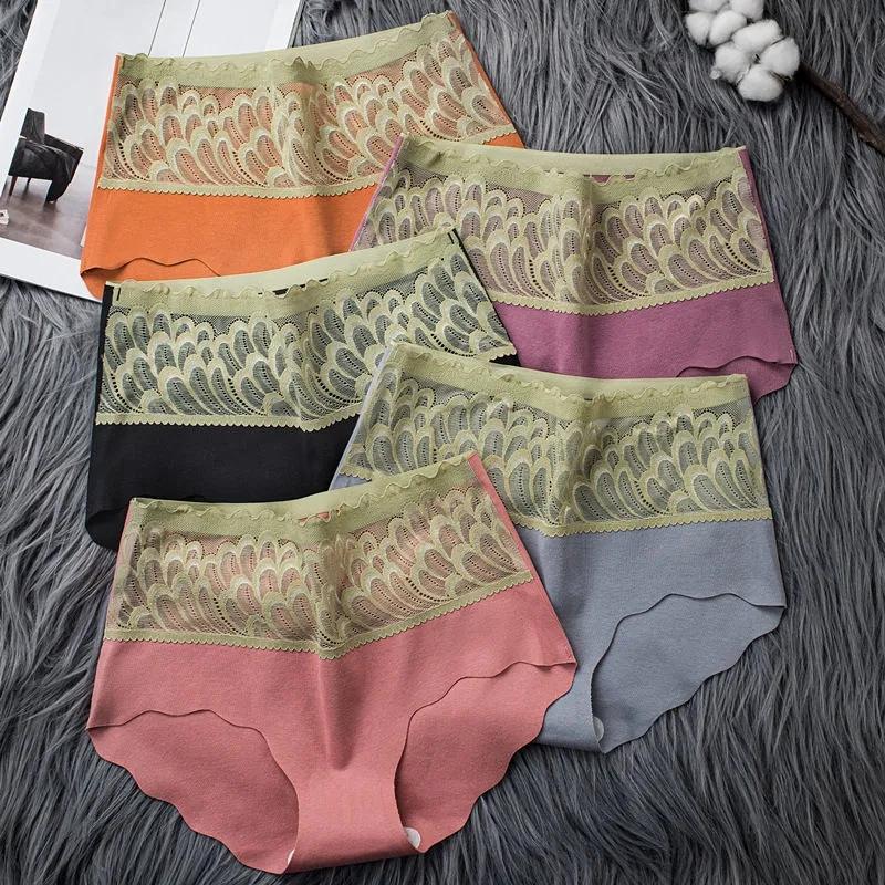 4PCS Ladies High Waist Panties Ladies Cotton Antibacterial Briefs Girls Students Charming Large Size Abdomen Hip Leggings Feather Hollow Sexy Panties
