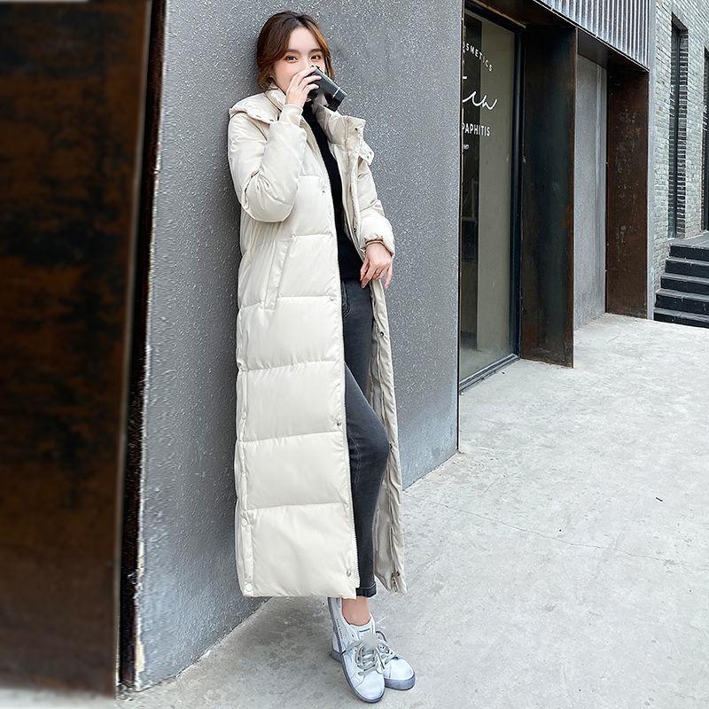 Stand-up Collar Hooded Down Jacket Padded Jacket Women Fall/winter Loose Padded Jacket Women Long Over-the-knee Padded Jacket Straight Slim Coat